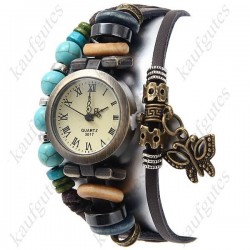 Frauen Damen Armband Quarz Uhr Schmetterling Perlen NEU Geschenk Hingucker