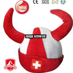 Toller Schweizer Fan Hut mit Hörner und Schweizer Flagge!