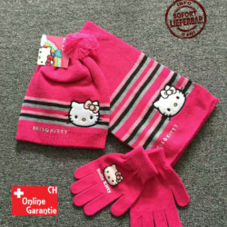 Hello Kitty 3er Set mit: Winter Mütze & Handschuhen und einem Schal.