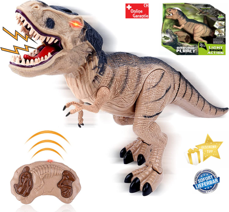 RC Ferngesteuerter Dinosaurier T-Rex, Gehfunktion, Sound- und Lichteffekte  inkl. Fernsteuerung Dino Kinder Spielzeug Geschenkidee Kind Tyrannosaurus  Rex Geschenkhit, Geschenkartikel